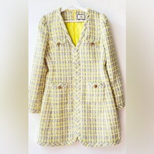 Tuckernuck Citron Tweed Coralie Dress, yellow/gray/white, Size S O39